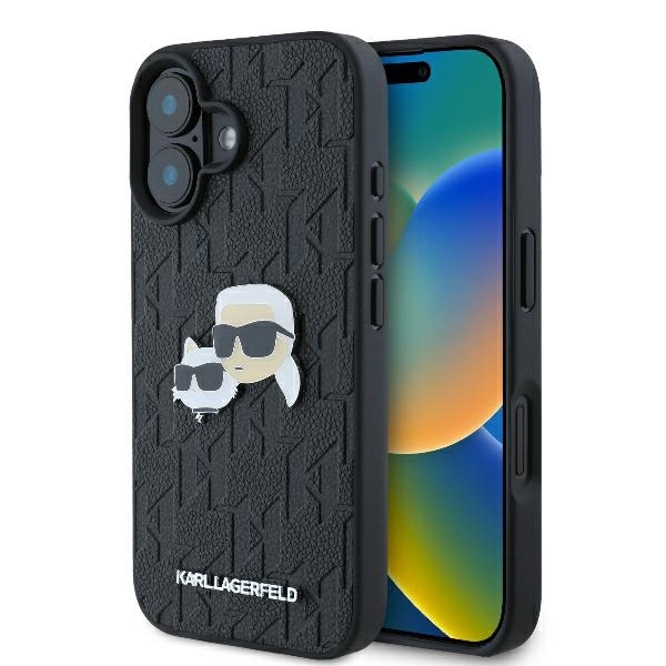Karl Lagerfeld Monogram Karl & Choupette-nål til iPhone 16-etui – sort