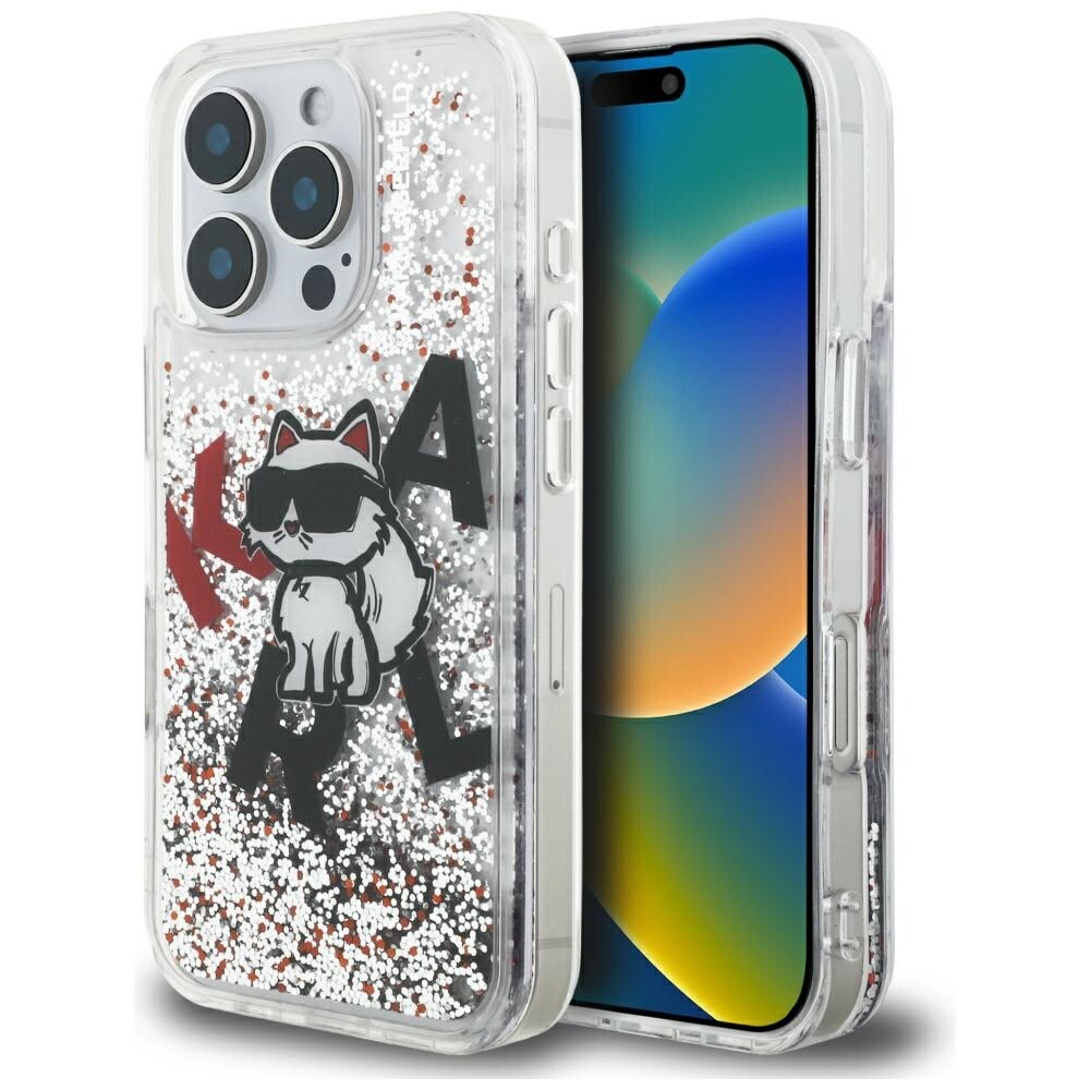 Karl Lagerfeld Liquid Glitter Choupette Logo-etui til iPhone 16 Pro Max – gennemsigtigt
