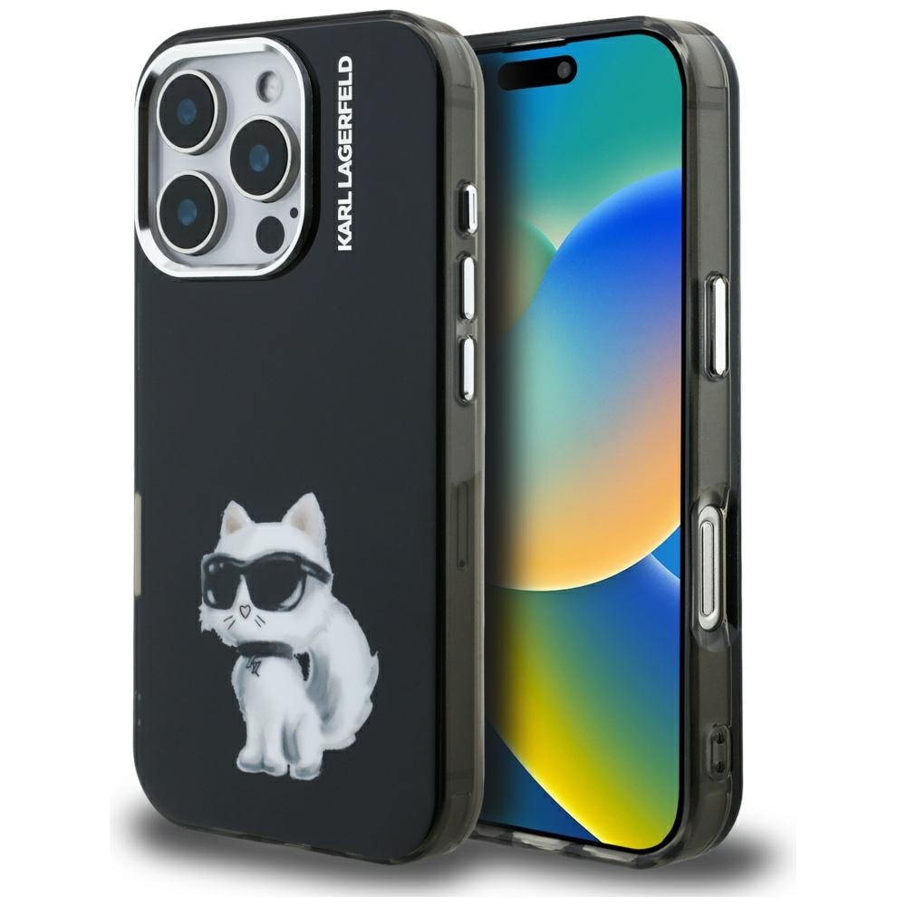 Karl Lagerfeld IML Aquarelle Choupette & Logo iPhone 16 Pro-etui – Sort