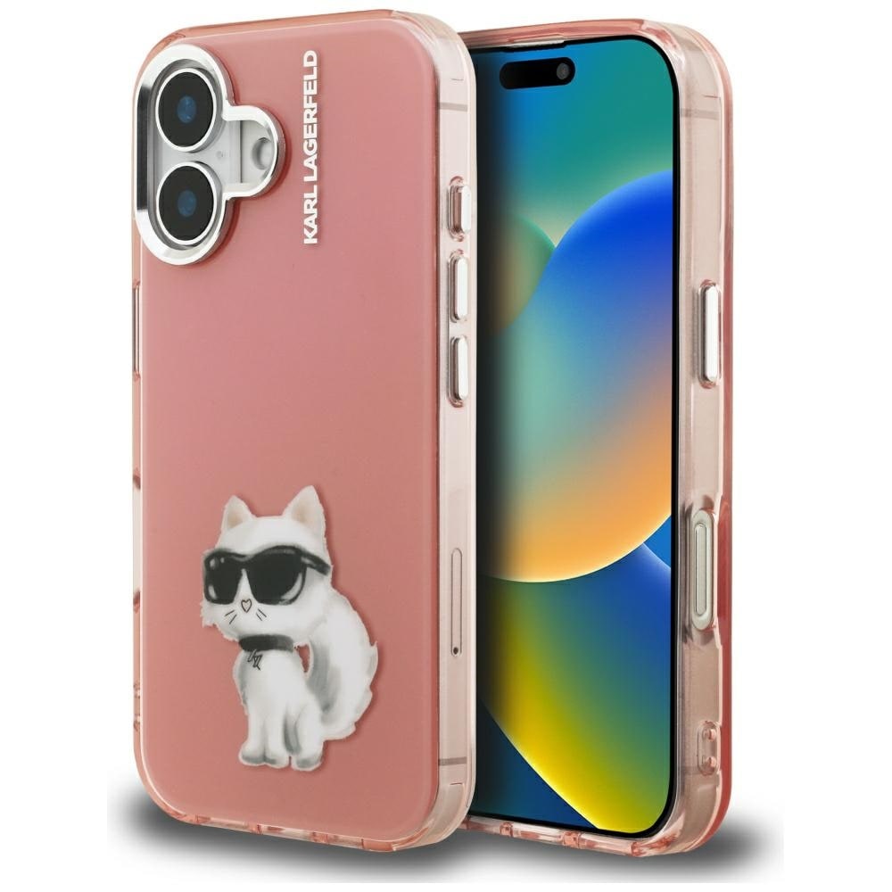 Karl Lagerfeld IML Aquarelle Choupette & Logo iPhone 16-etui – lyserød