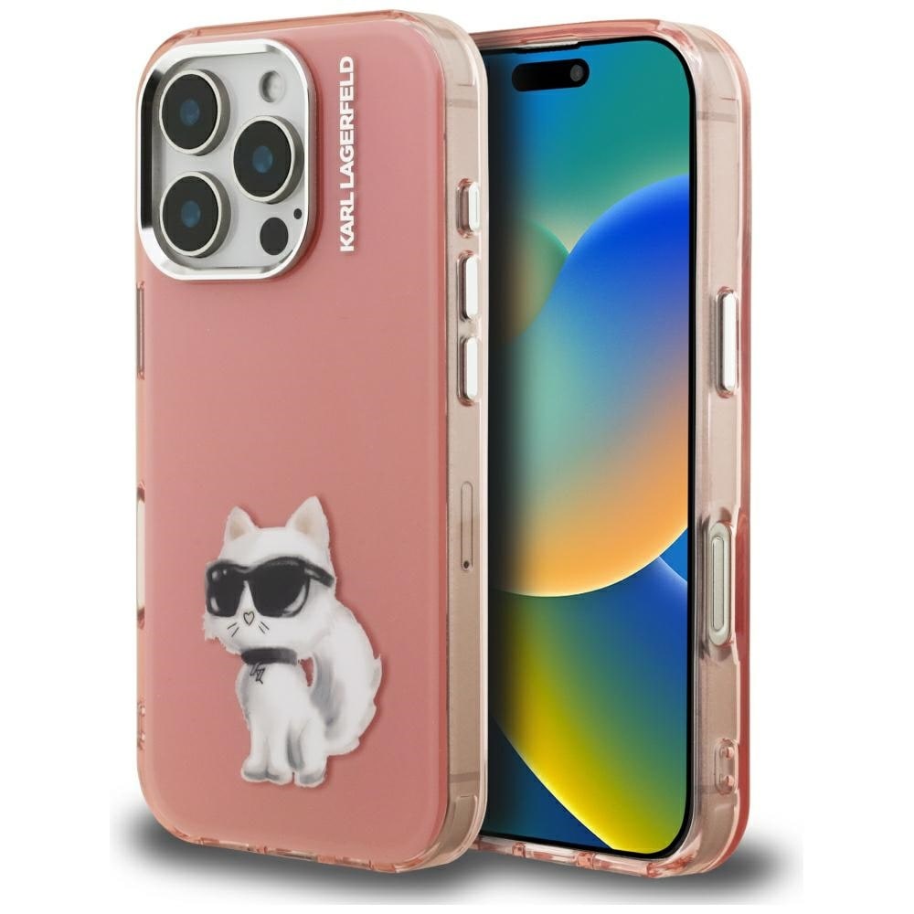 Karl Lagerfeld IML Aquarelle Choupette & Logo iPhone 16 Pro-etui – lyserød