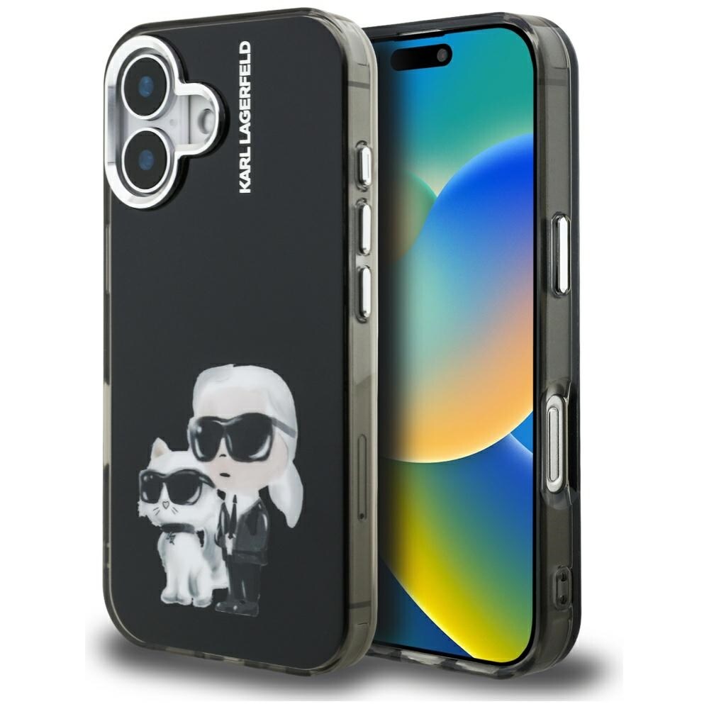 Karl Lagerfeld IML Aquarelle Karl & Choupette & Logo iPhone 16-etui – sort