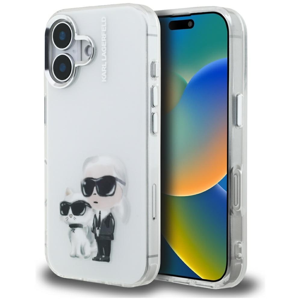 Karl Lagerfeld IML Aquarelle Karl & Choupette & Logo iPhone 16-etui – hvid