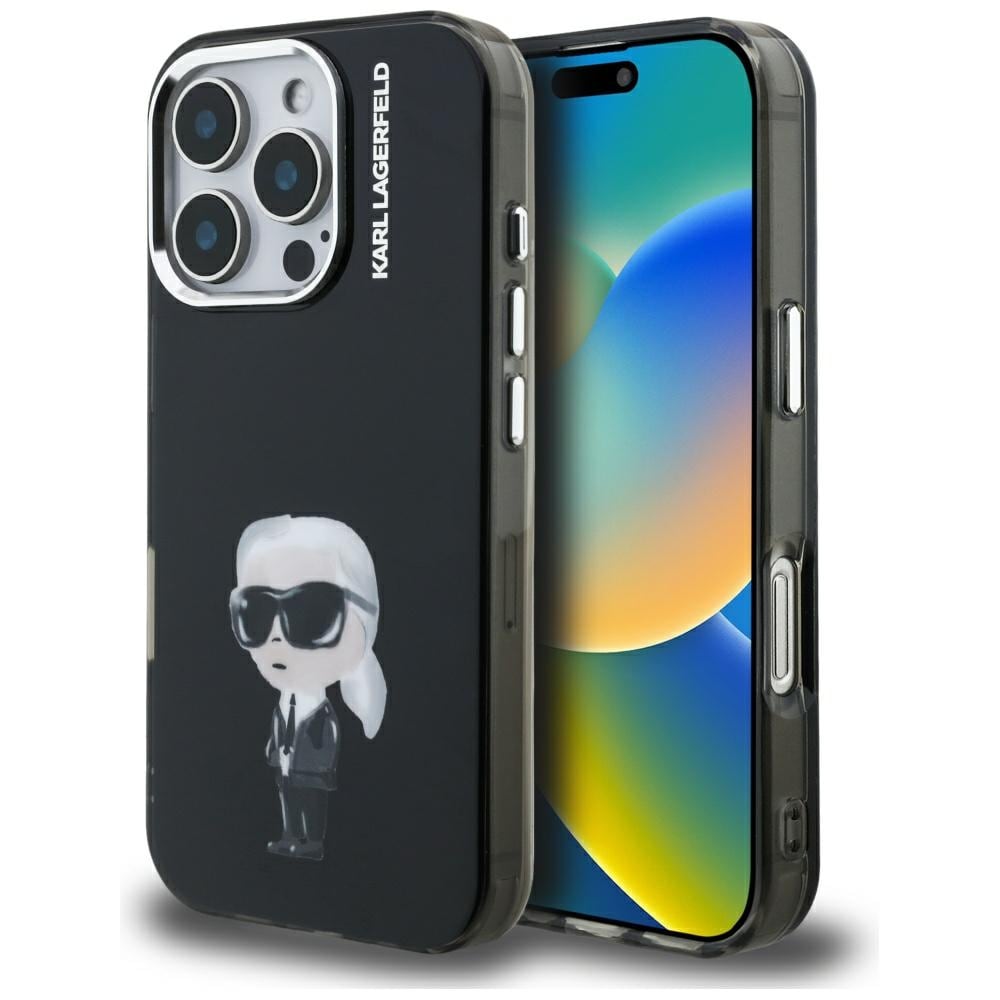Karl Lagerfeld IML Aquarelle Karl & Logo MagSafe-etui til iPhone 16 Pro Max – Sort