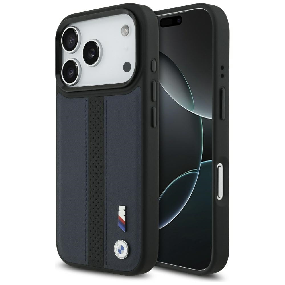 BMW M MagSafe-etui med perforeret stribe-logo til iPhone 17 Pro – marineblå