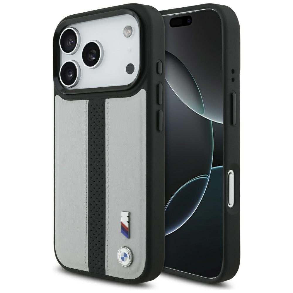BMW M MagSafe-etui med perforeret stribe-logo til iPhone 17 Pro – grå