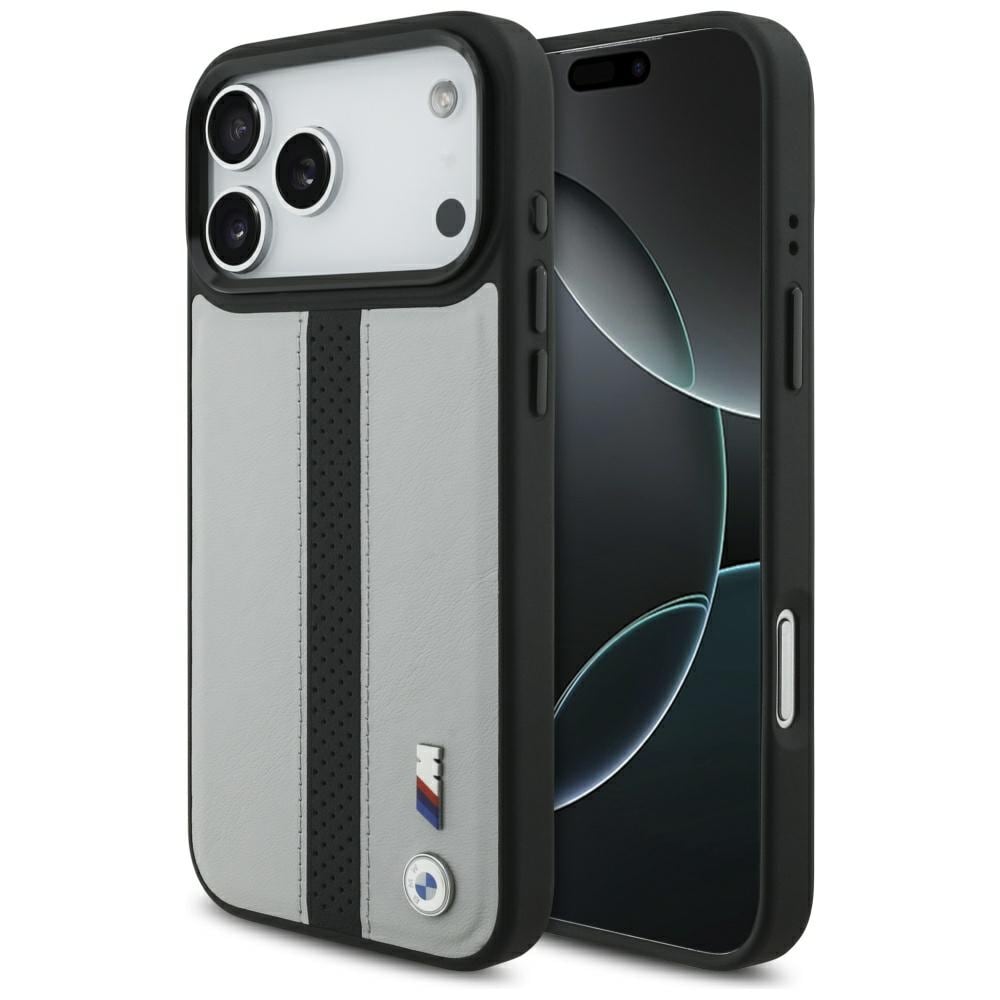 BMW M MagSafe-etui med perforeret stribe-logo til iPhone 17 Pro Max – grå