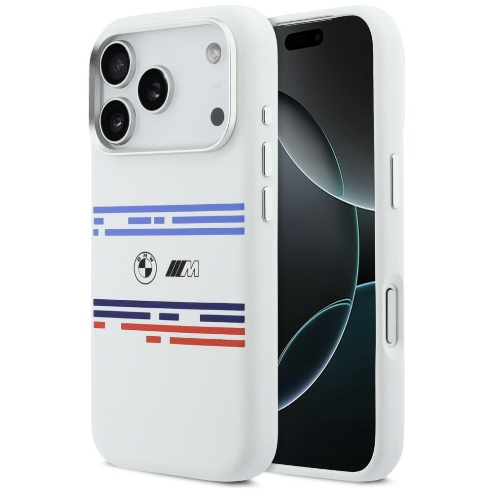 BMW M Silicon MagSafe-etui med vandrette linjer til iPhone 17 Pro – hvid