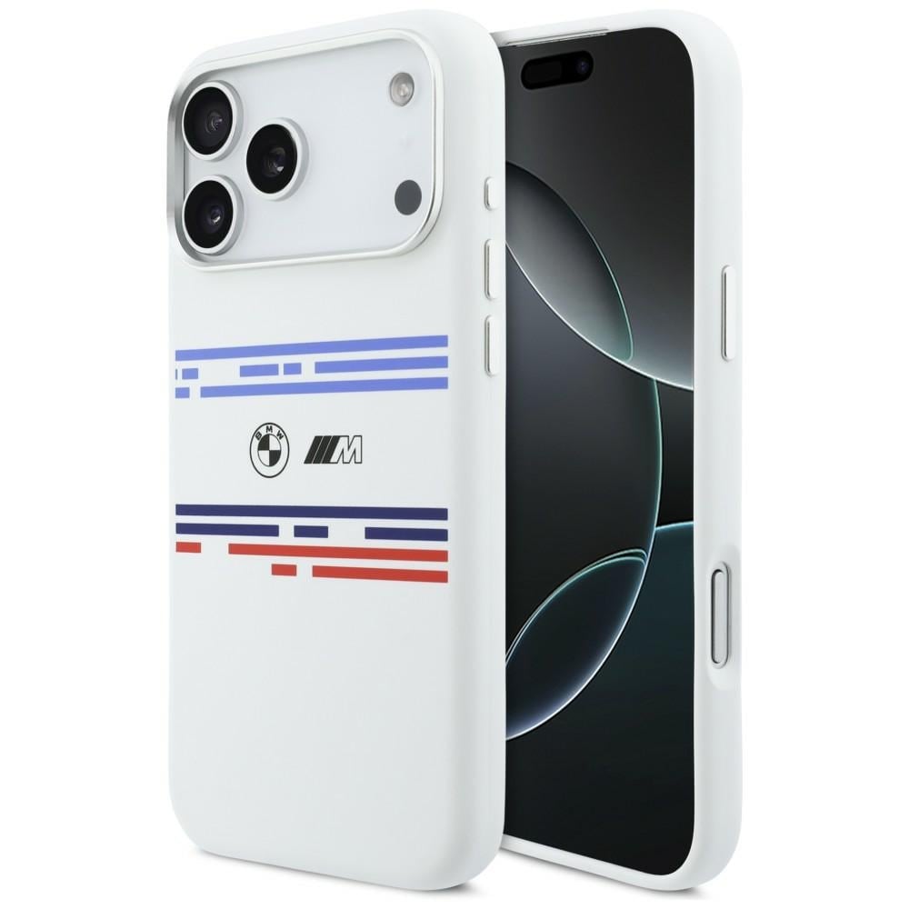 BMW M Silicon MagSafe-etui med vandrette linjer til iPhone 17 Pro Max – hvid