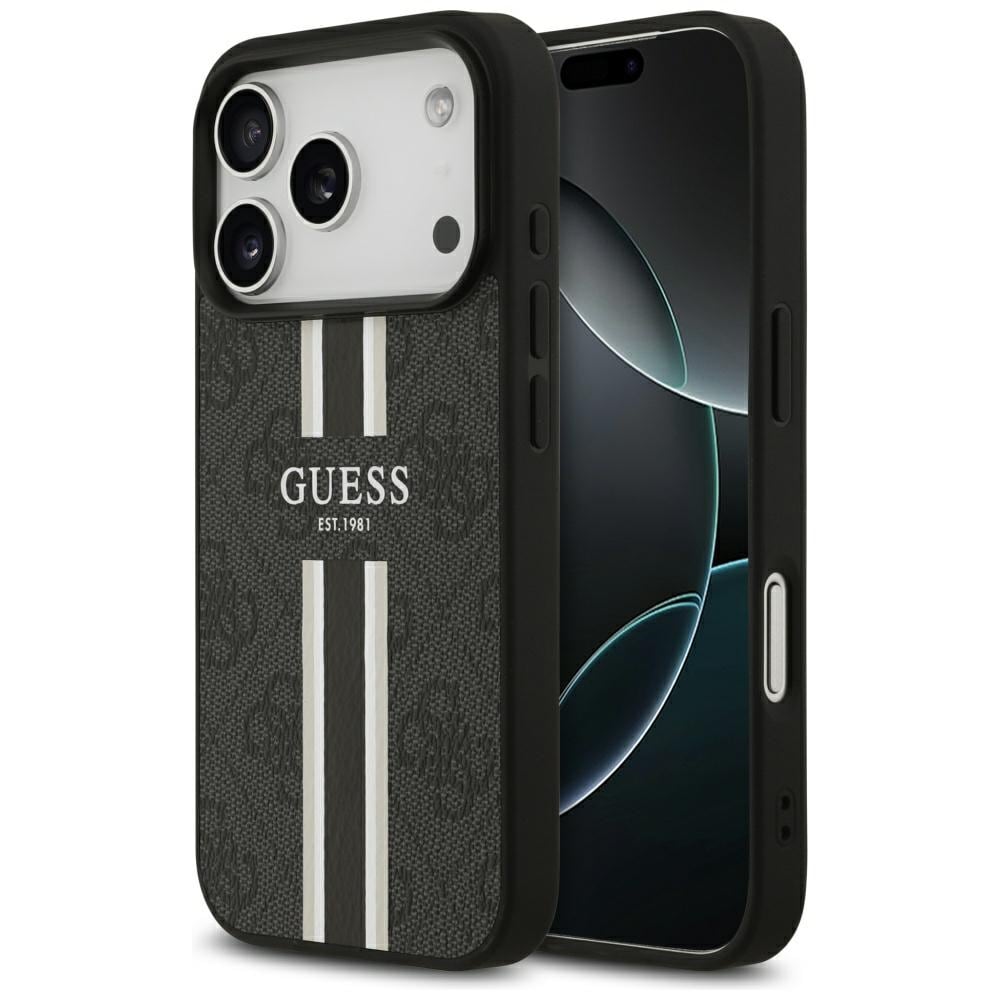 Guess 4G MagSafe-etui med trykte striber til iPhone 17 Pro – sort