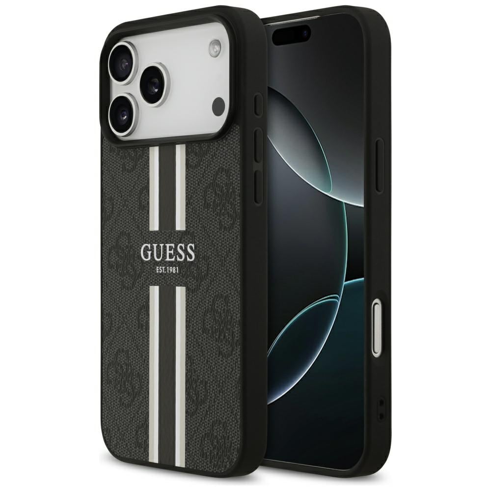 Guess 4G MagSafe-etui med trykte striber til iPhone 17 Pro Max – sort