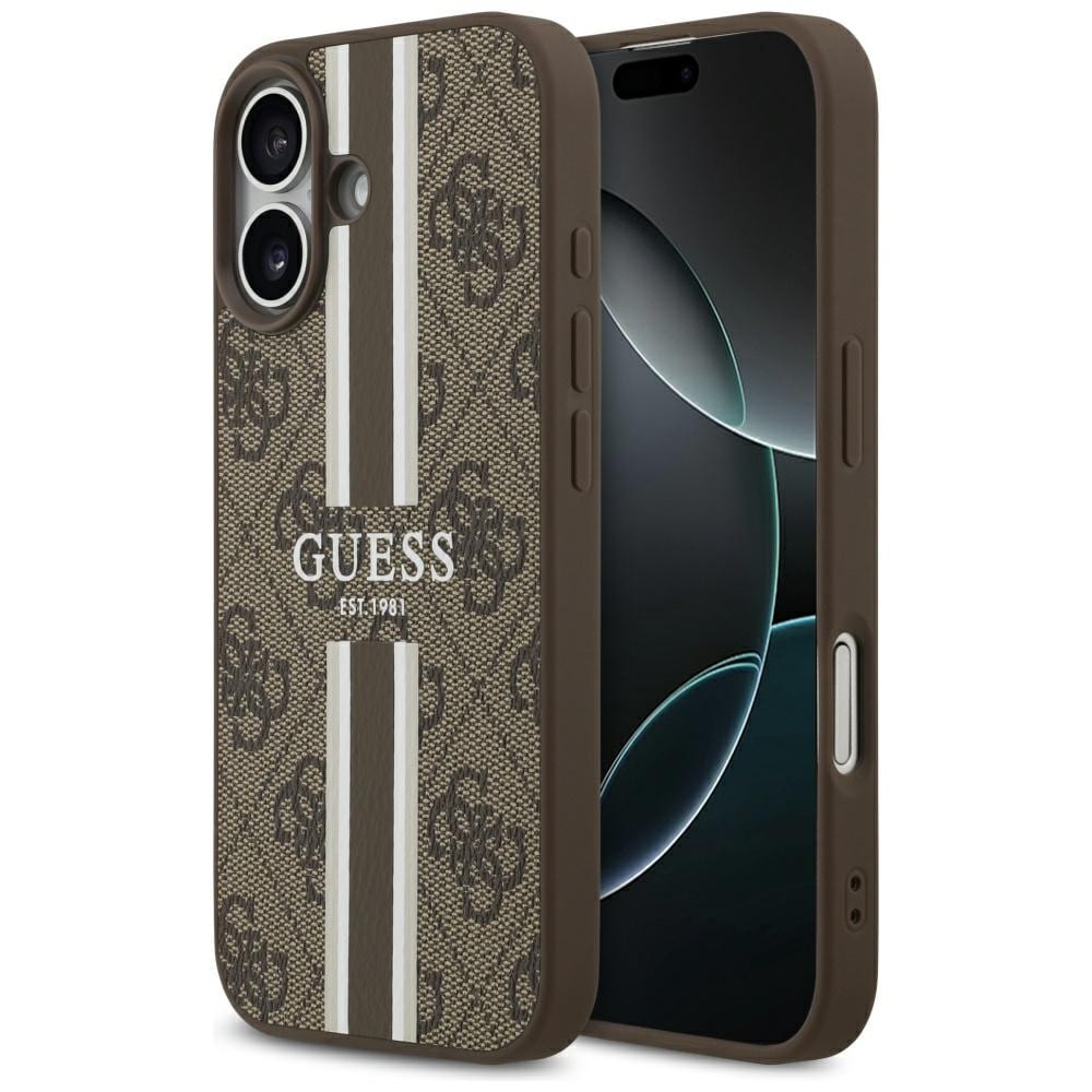 Guess 4G MagSafe-etui med trykte striber til iPhone 17 – brun