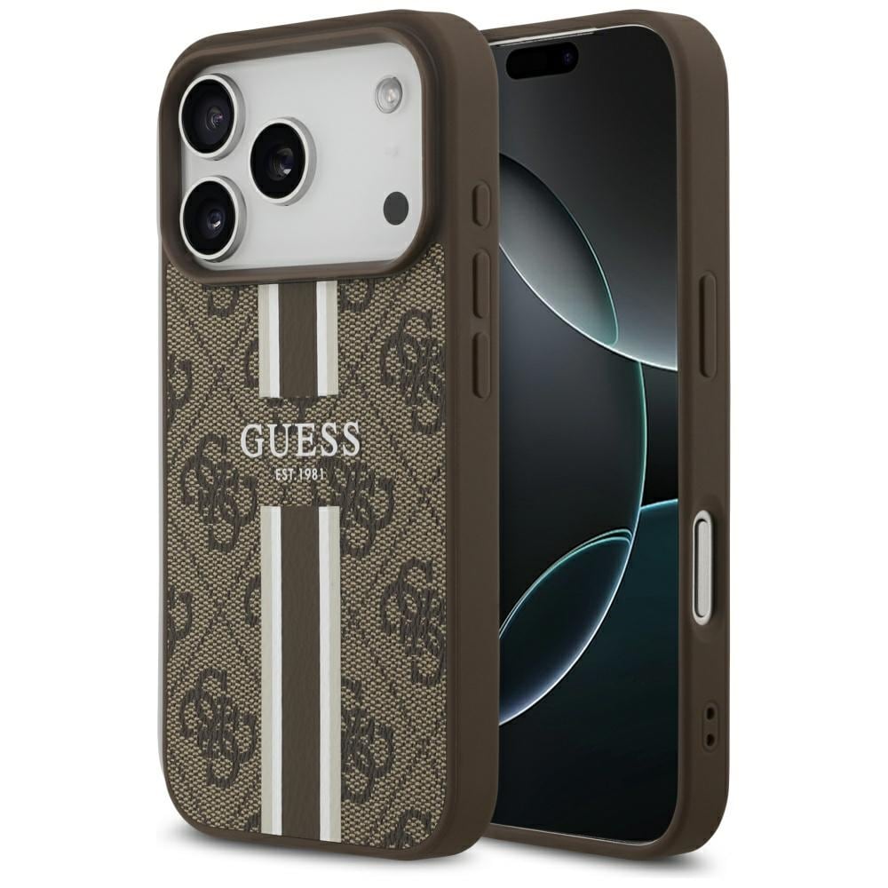 Guess 4G MagSafe-etui med trykte striber til iPhone 17 Pro – brun