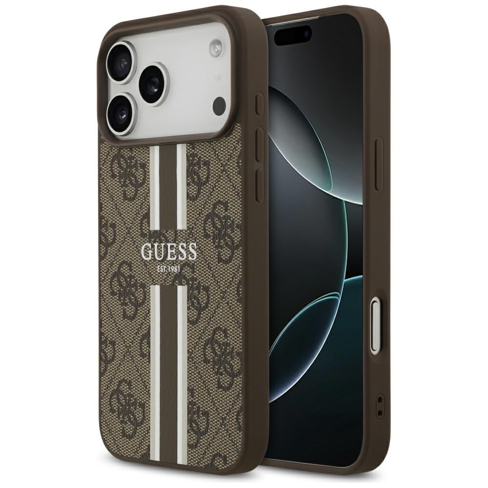 Guess 4G MagSafe-etui med trykte striber til iPhone 17 Pro Max – brun