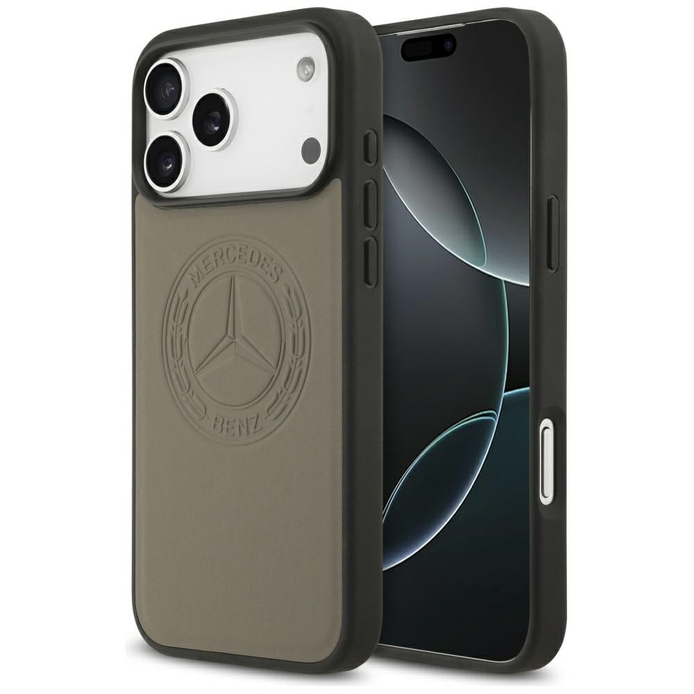 Mercedes læderetui med vintage-logo og MagSafe til iPhone 17 Pro Max – beige