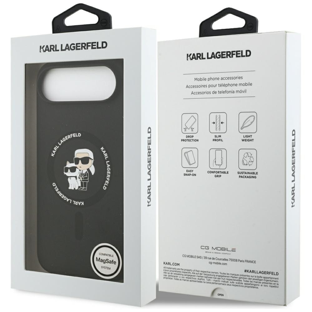 Karl Lagerfeld silikone-etui med Karl&Choupette-ring og MagSafe til iPhone 17 Air – sort