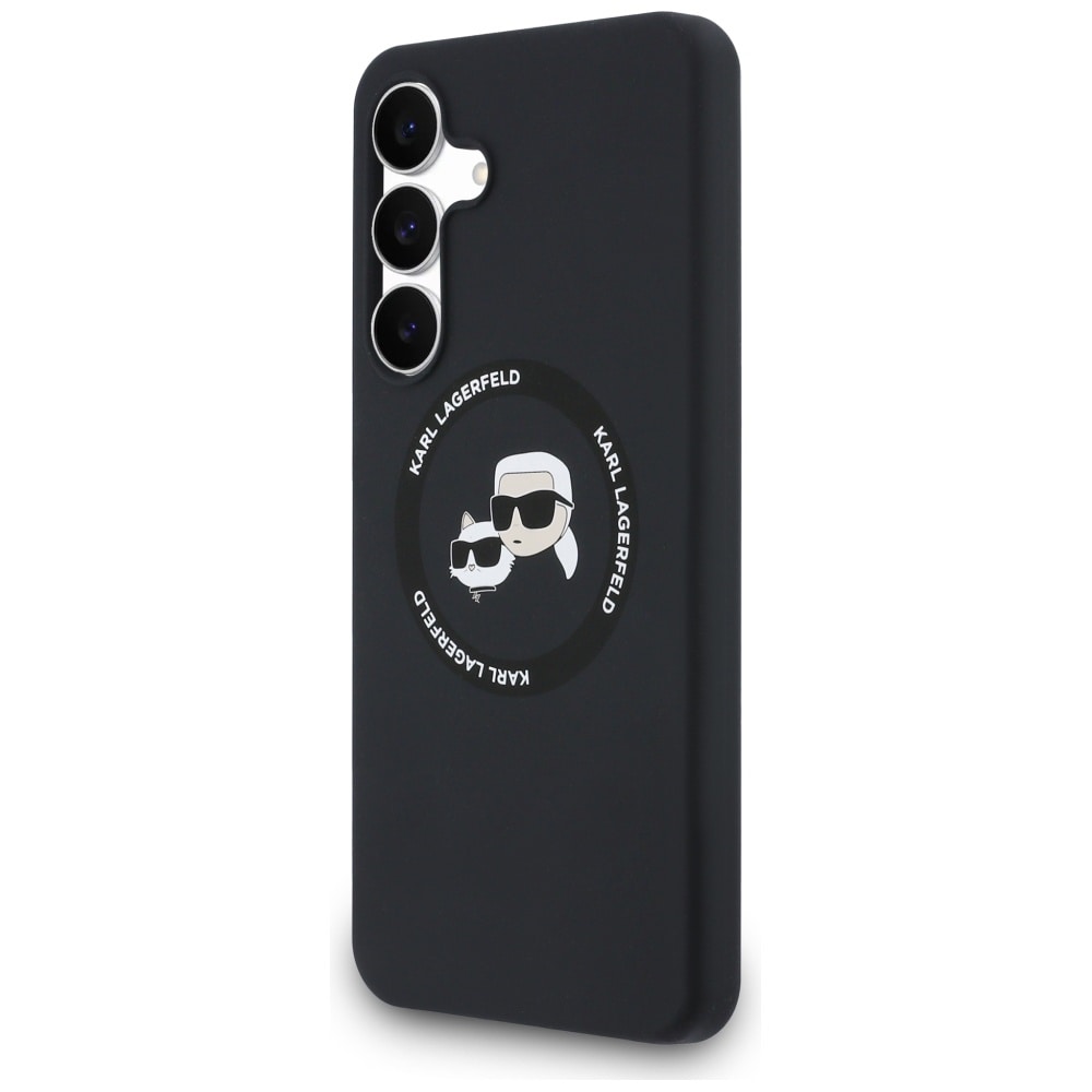 Karl Lagerfeld MagSafe-etui m. silikonehoveder af Karl & Choupette til Samsung Galaxy S25 FE – Sort