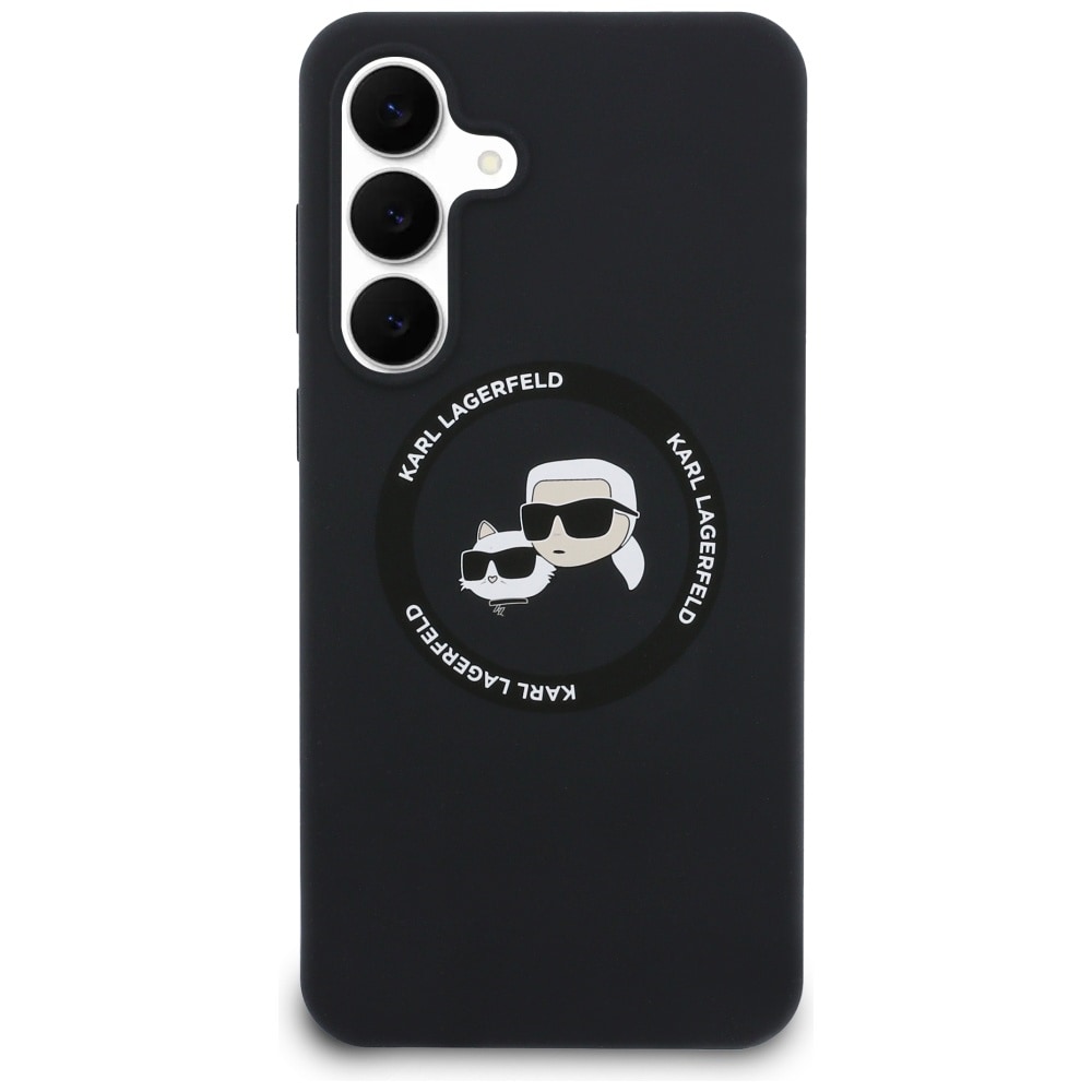 Karl Lagerfeld MagSafe-etui m. silikonehoveder af Karl & Choupette til Samsung Galaxy S25 FE – Sort