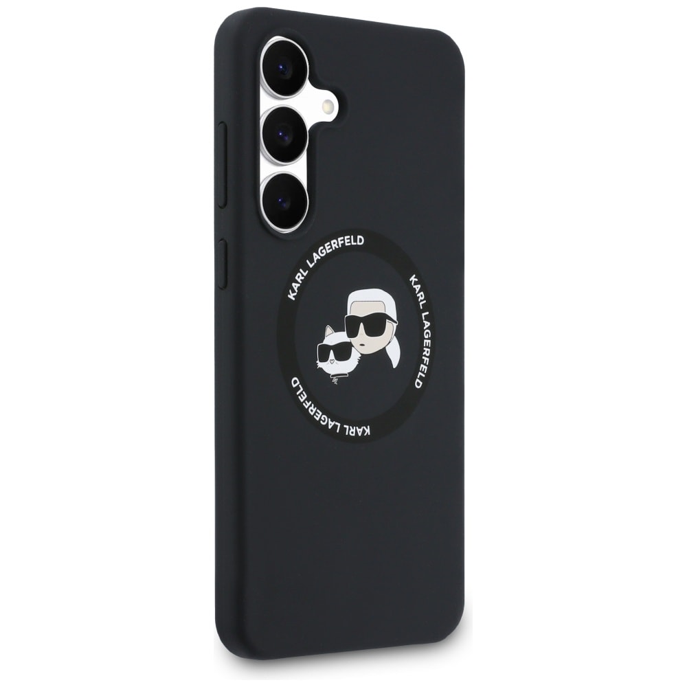 Karl Lagerfeld MagSafe-etui m. silikonehoveder af Karl & Choupette til Samsung Galaxy S25 FE – Sort