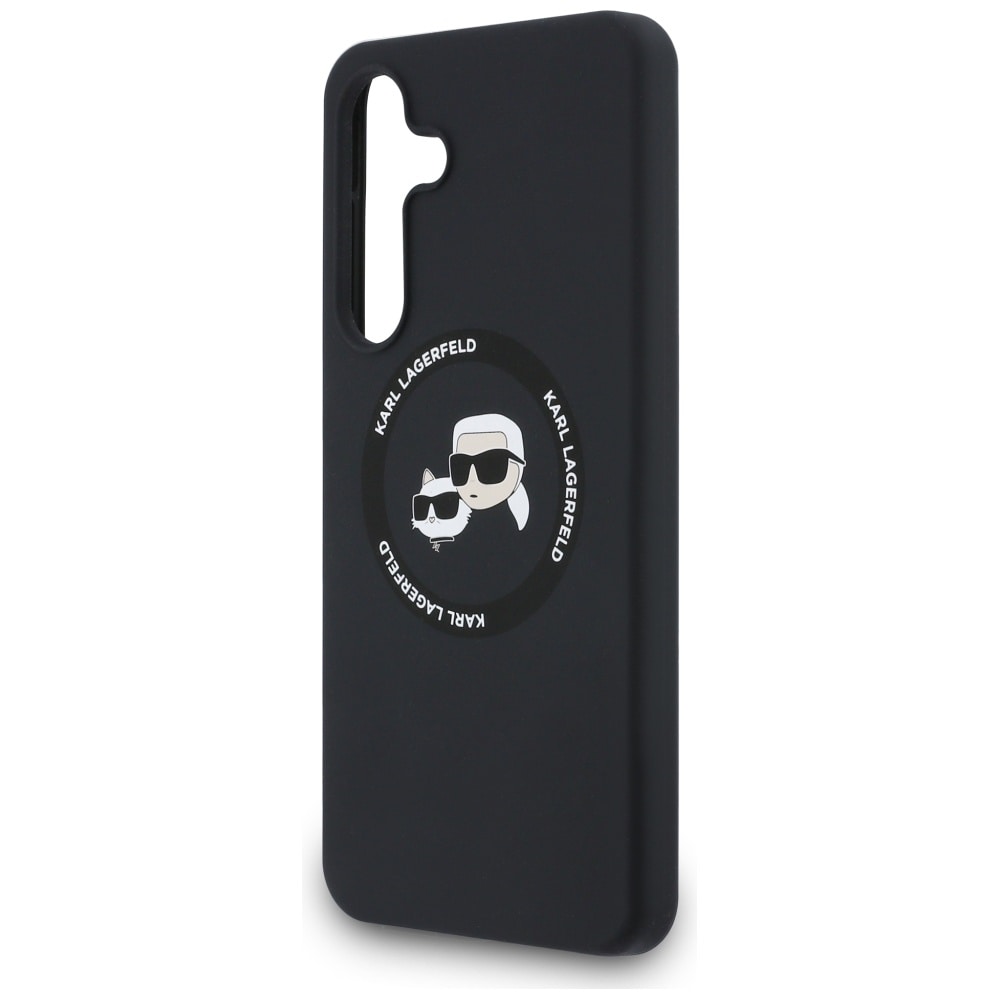 Karl Lagerfeld MagSafe-etui m. silikonehoveder af Karl & Choupette til Samsung Galaxy S25 FE – Sort