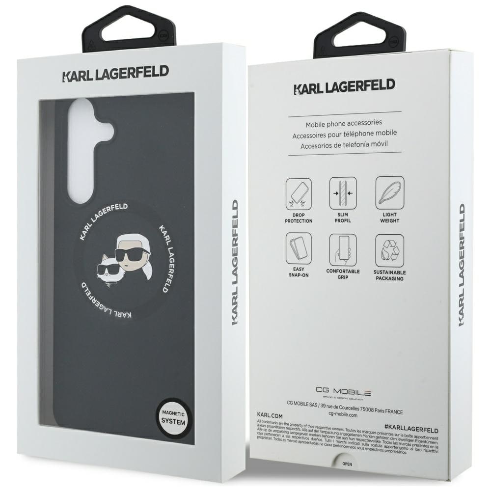 Karl Lagerfeld MagSafe-etui m. silikonehoveder af Karl & Choupette til Samsung Galaxy S25 FE – Sort
