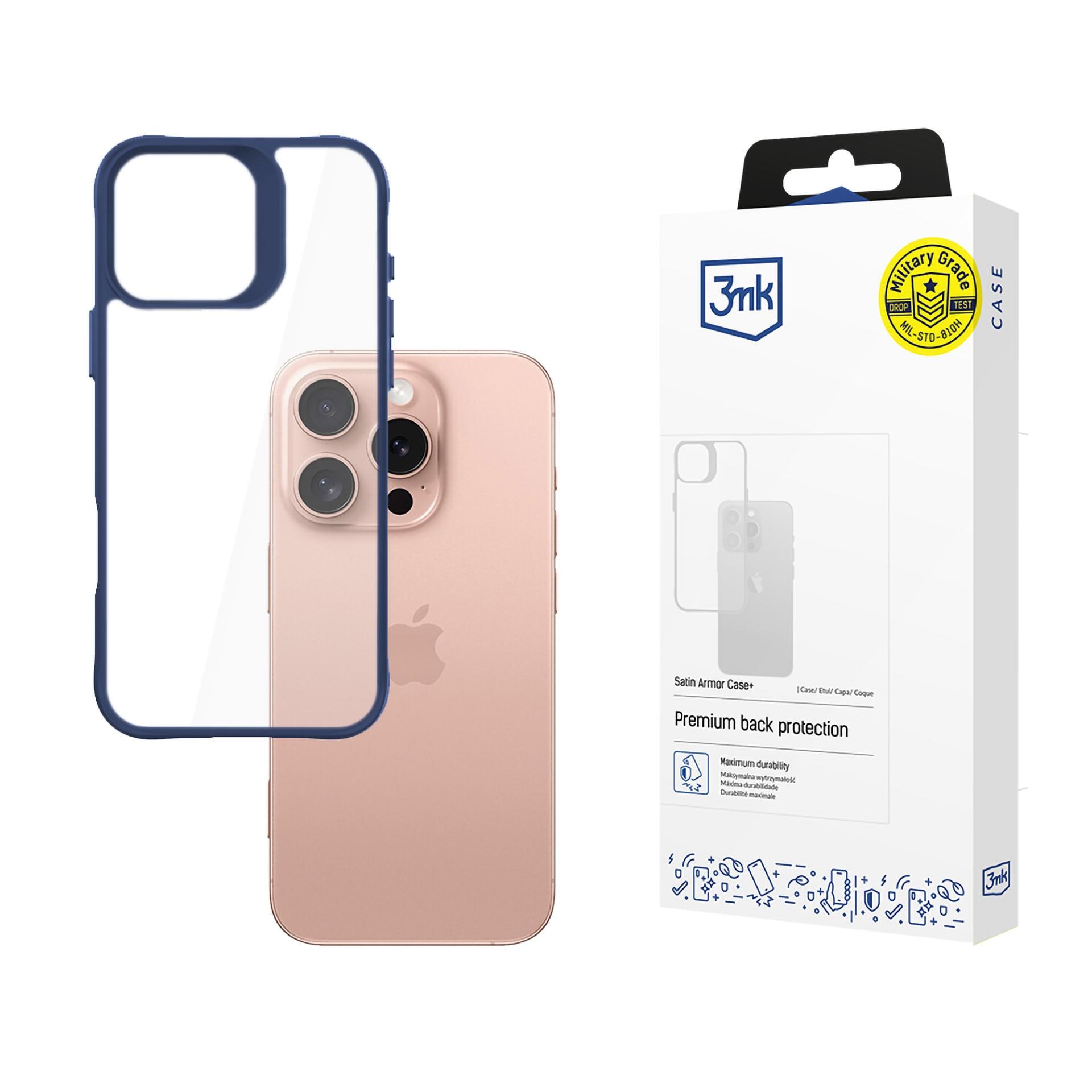 3mk Satin Armor Case+ Blå til Apple iPhone 16 Pro – gennemsigtig