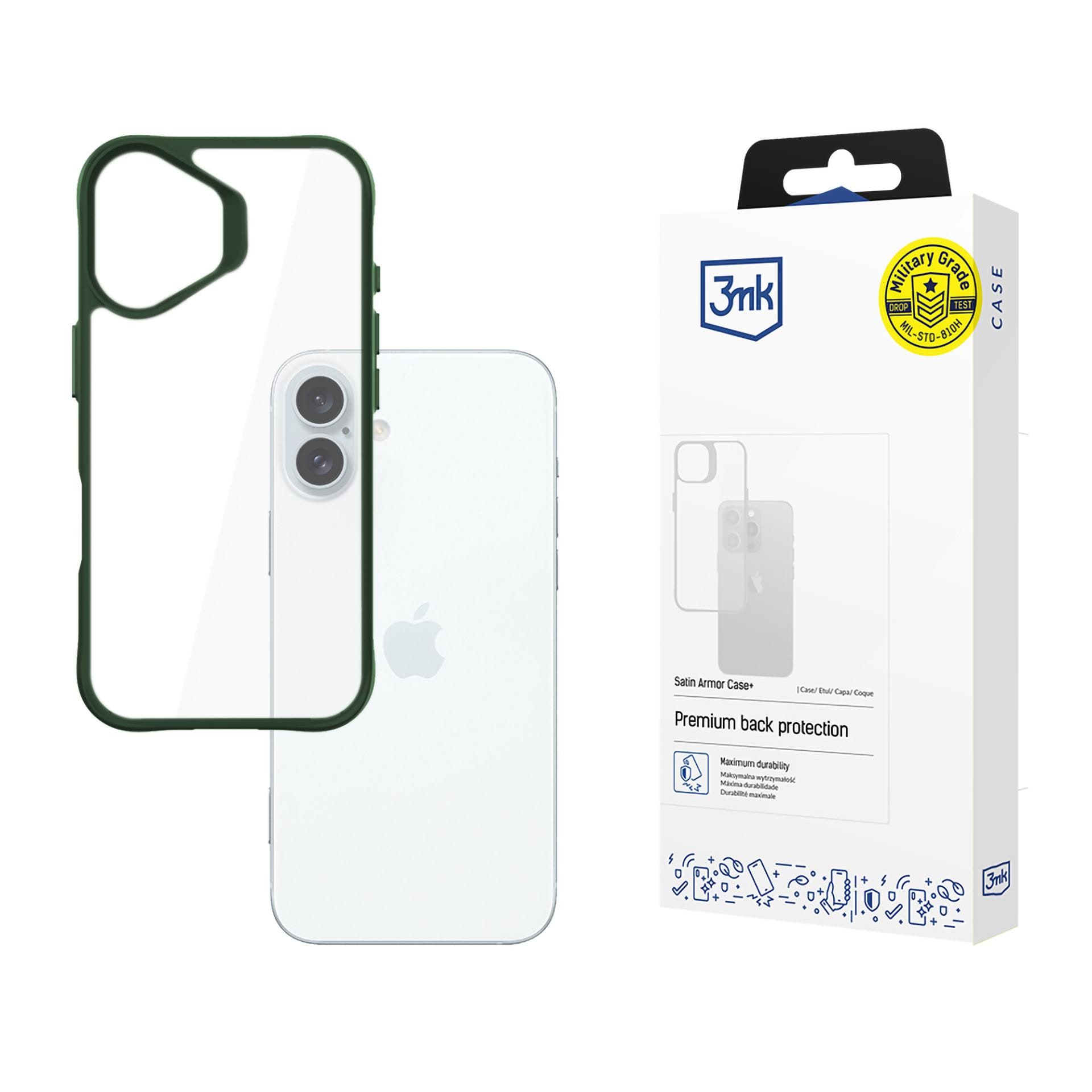 3mk Satin Armor Case+ Grøn til Apple iPhone 16 Plus – gennemsigtig