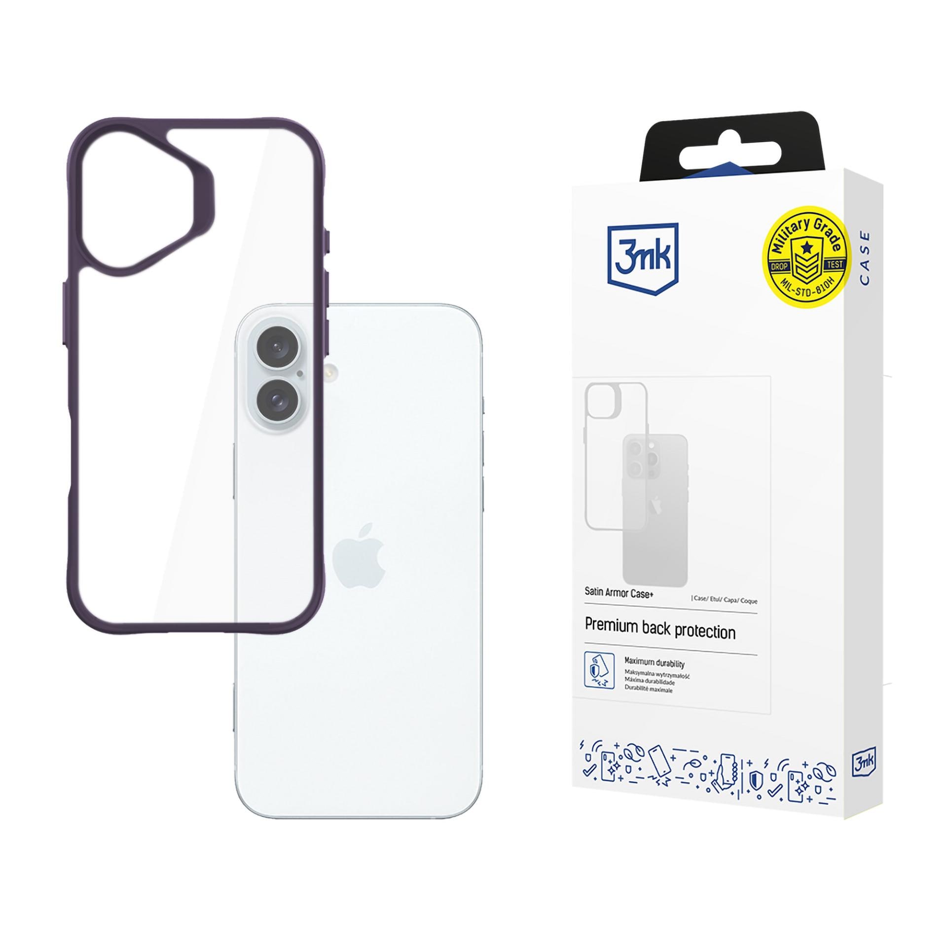 3mk Satin Armor Case+ Lilla til Apple iPhone 16 Plus – Gennemsigtig