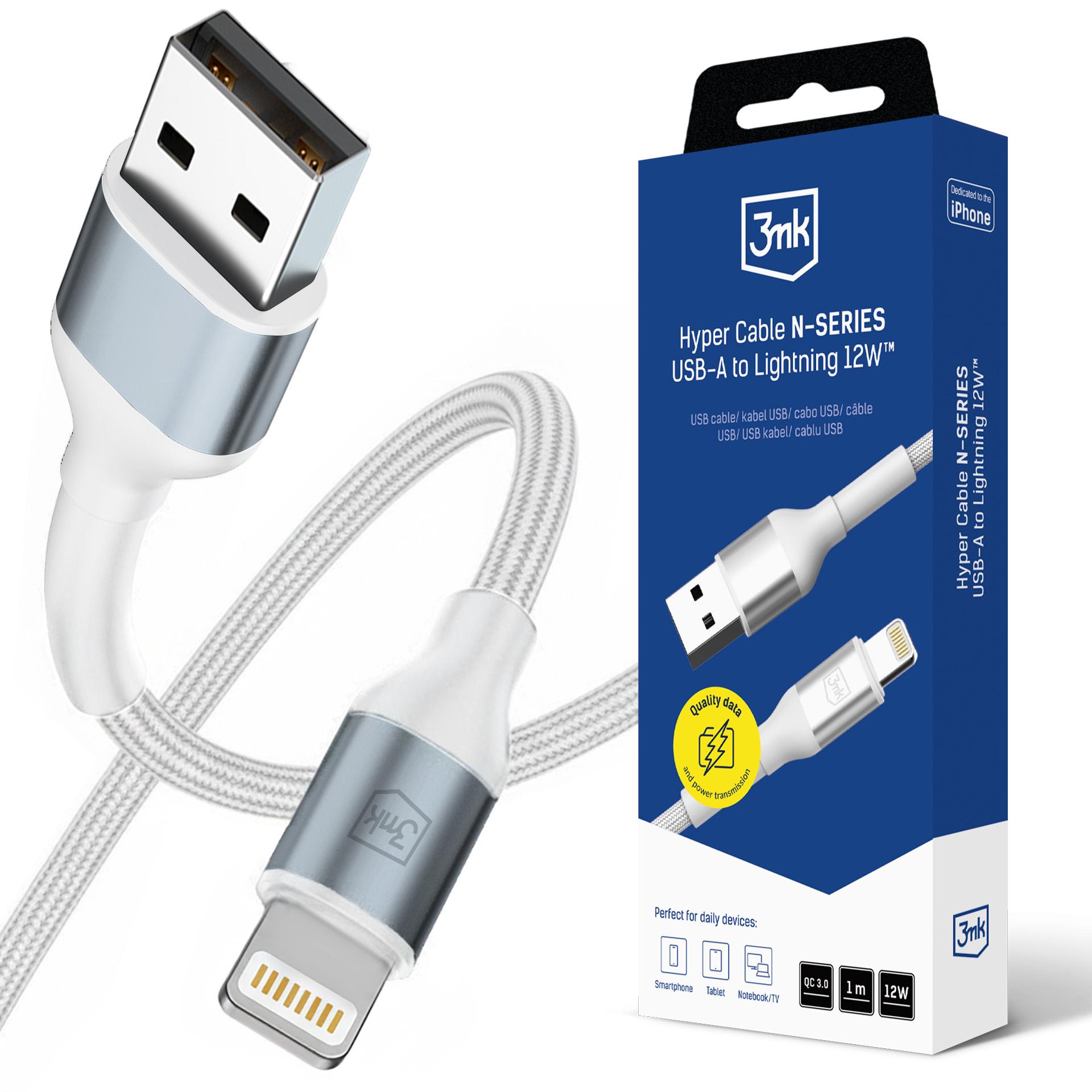 3mk Hyper Cable N-SERIES USB-A / Lightning 1 m QC 3.0 5 V/2,4 A 12 W – hvid