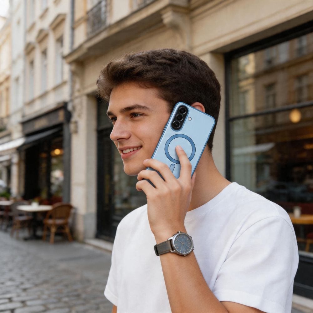 Tech-Protect MagFlex MagSafe-etui til Samsung Galaxy A57 5G – gennemsigtig blå
