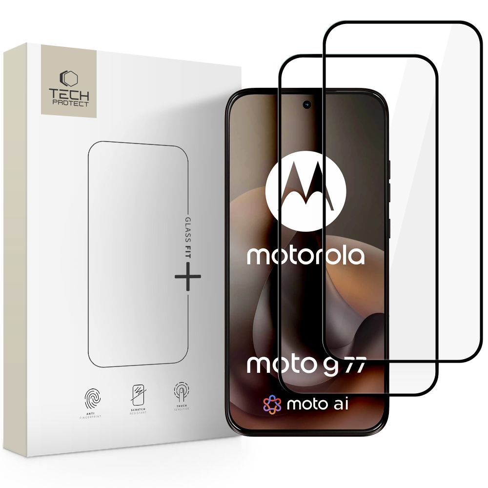 Tech-Protect Glass Fit+ 2-pak hærdet glas til Motorola Moto G67 / G77 – Sort