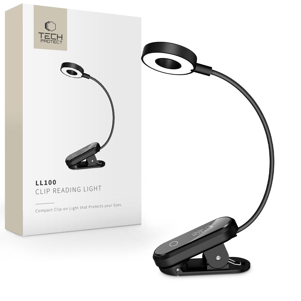 Tech-Protect LL100 trådløs lampe med klemme + USB-A / USB-C-kabel 30 cm – sort