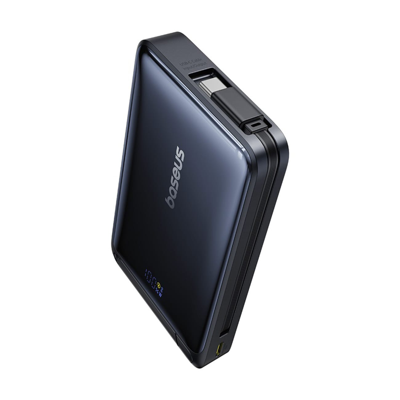 Baseus Nomos 10000mAh 30W Qi2-powerbank med MagSafe-stativ og indbygget USB-C-kabel – sort