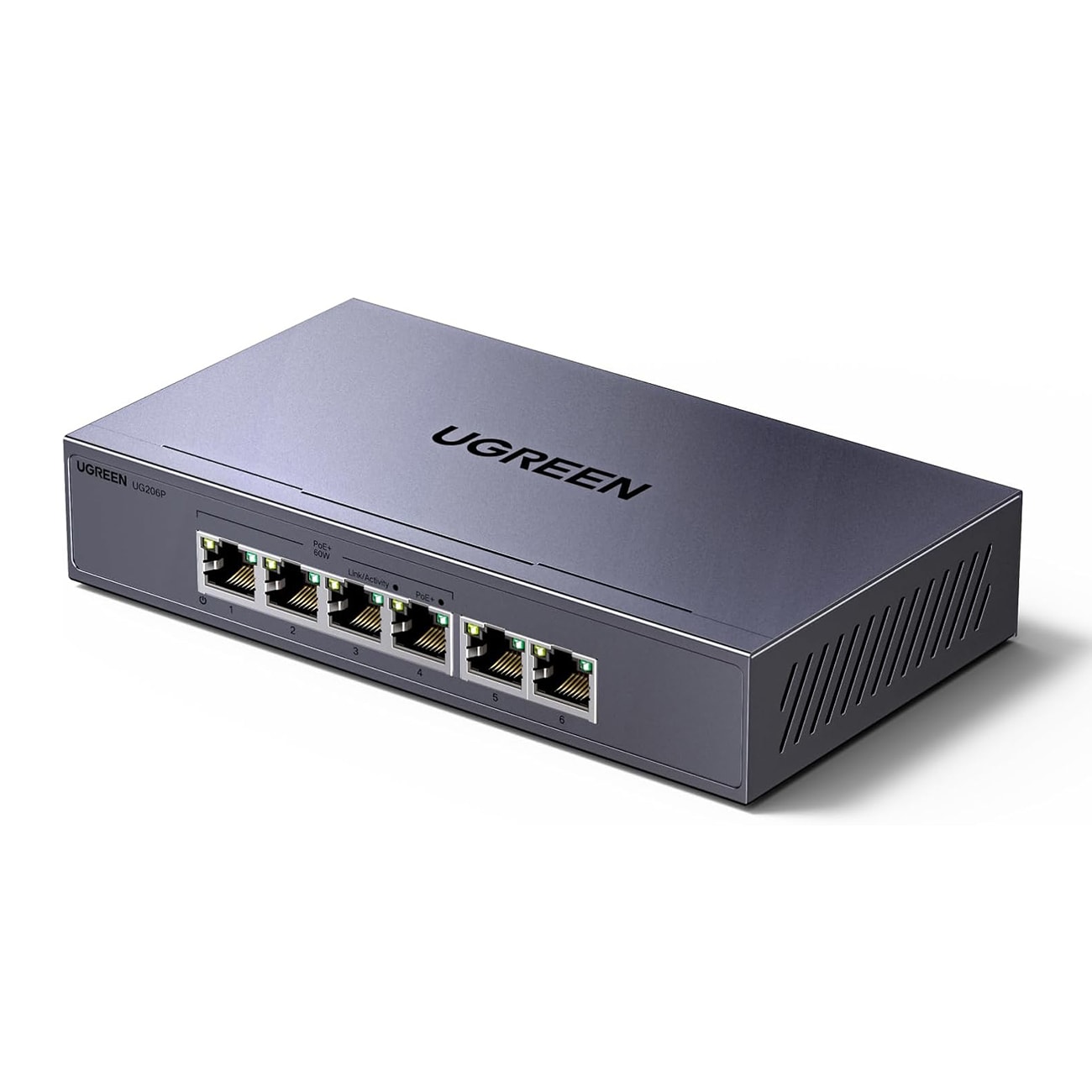 Ugreen 6-ports 1 Gb/s Ethernet-switch med PoE – grå
