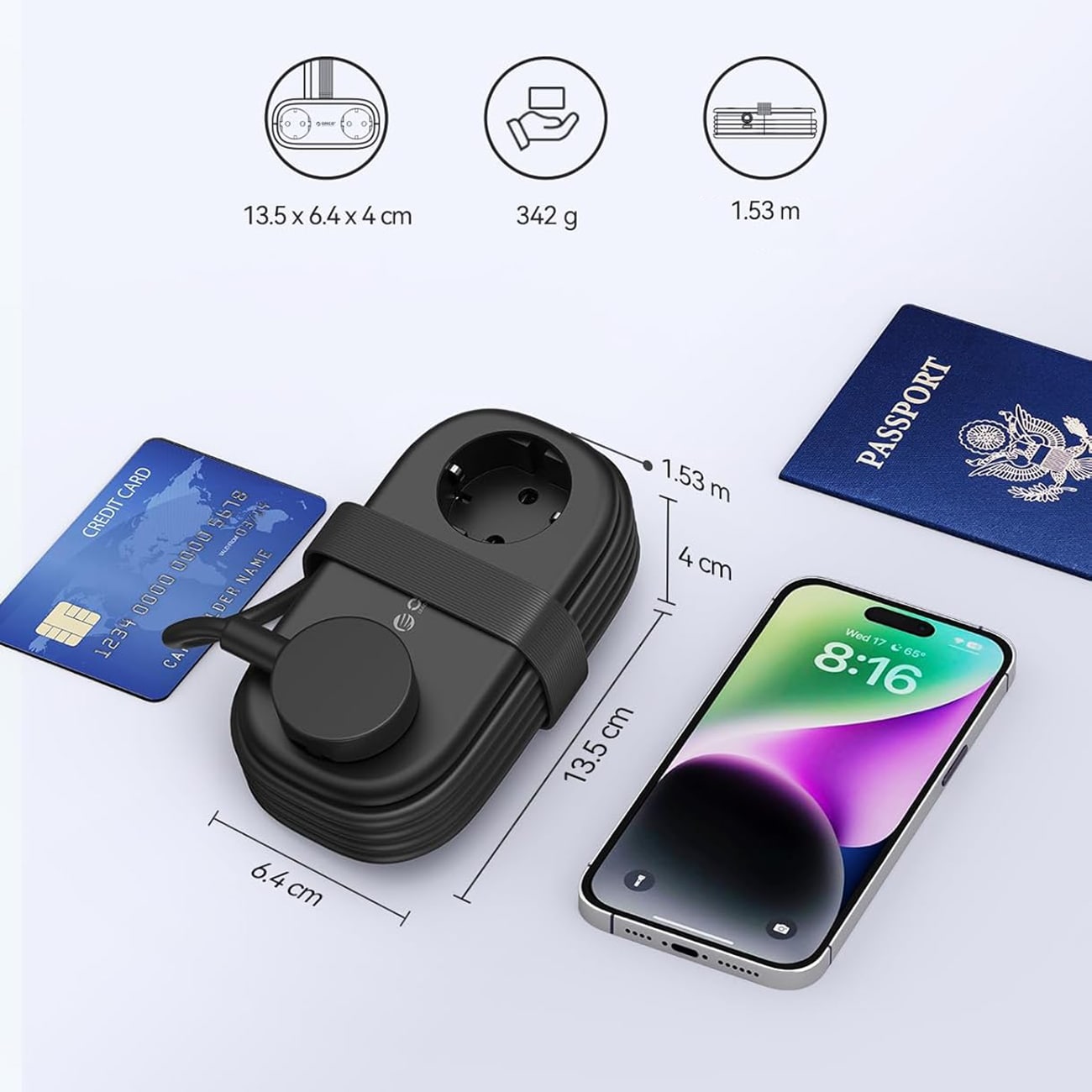Orico AP3 20 W 5-i-1-stikdåse 2x vekselstrøm + 2x USB-A + 1x USB-C – Svart / Opladningsstikdåse