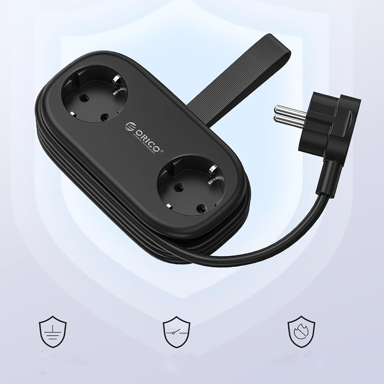 Orico AP3 20 W 5-i-1-stikdåse 2x vekselstrøm + 2x USB-A + 1x USB-C – Svart / Opladningsstikdåse