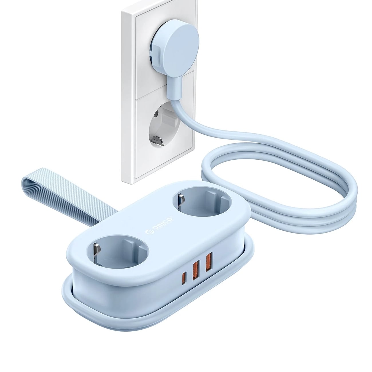 Orico AP3 20 W GaN 5-i-1 stikdåse 2x stikkontakt + 2x USB-A + 1x USB-C – Blå