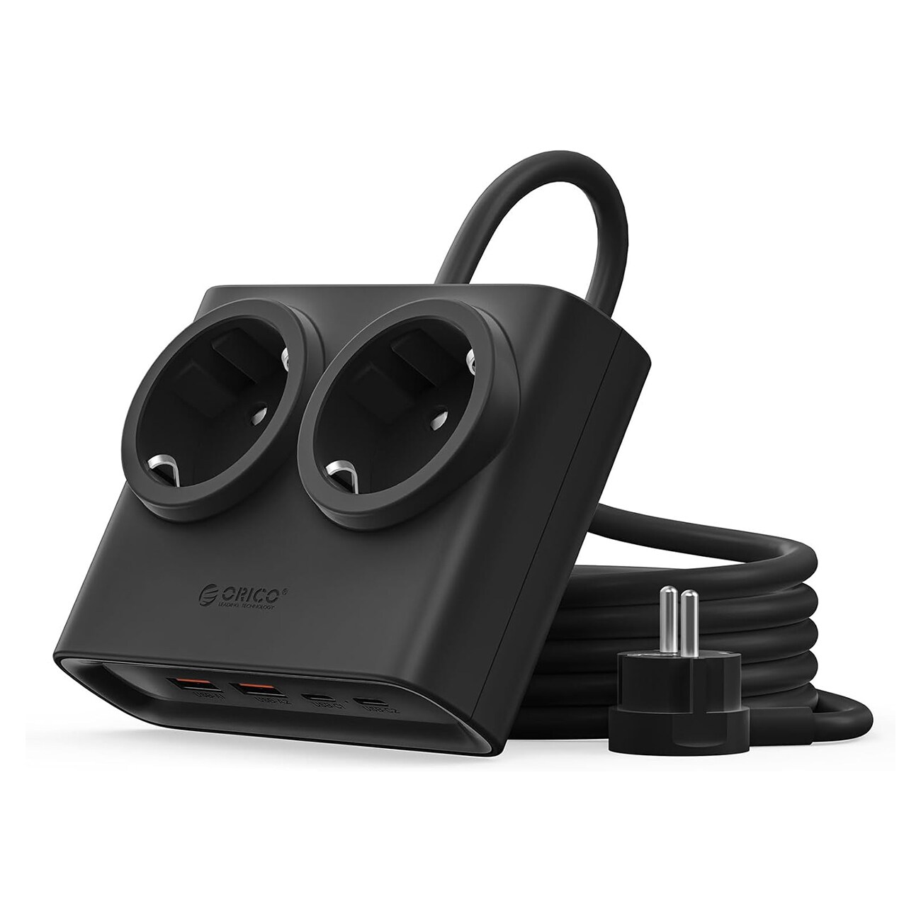 Orico PDC25 25 W 6-i-1 stikdåse 2x vekselstrøm + 2x USB-A + 2x USB-C – sort
