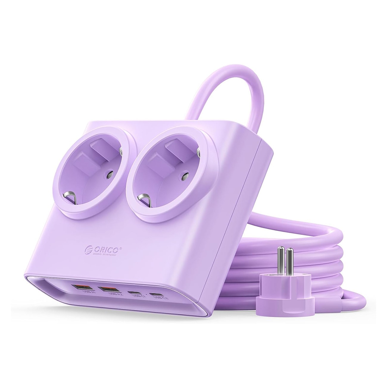 Orico PDC25 25 W 6-i-1 stikdåse 2x stikkontakt + 2x USB-A + 2x USB-C – Lilla