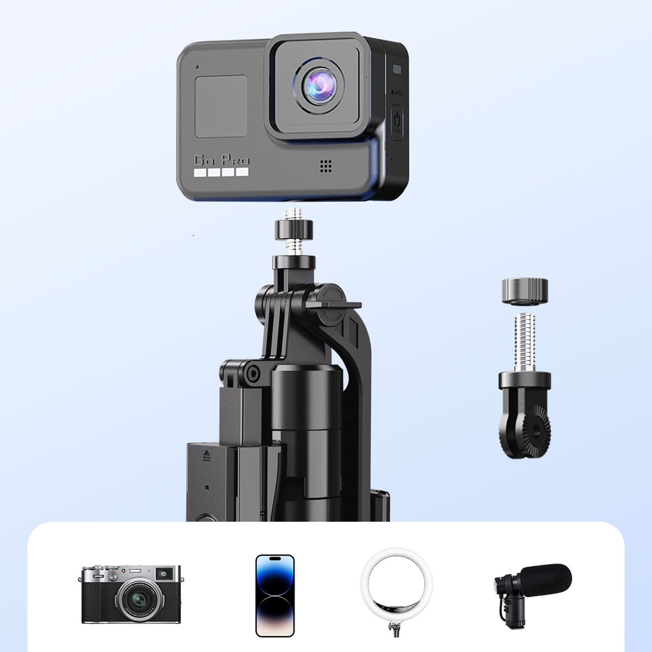 Selfiestang Orico SPN185 1/4" stativ til mobilkamera m. 360° rotation og Bluetooth 5.2 – sort