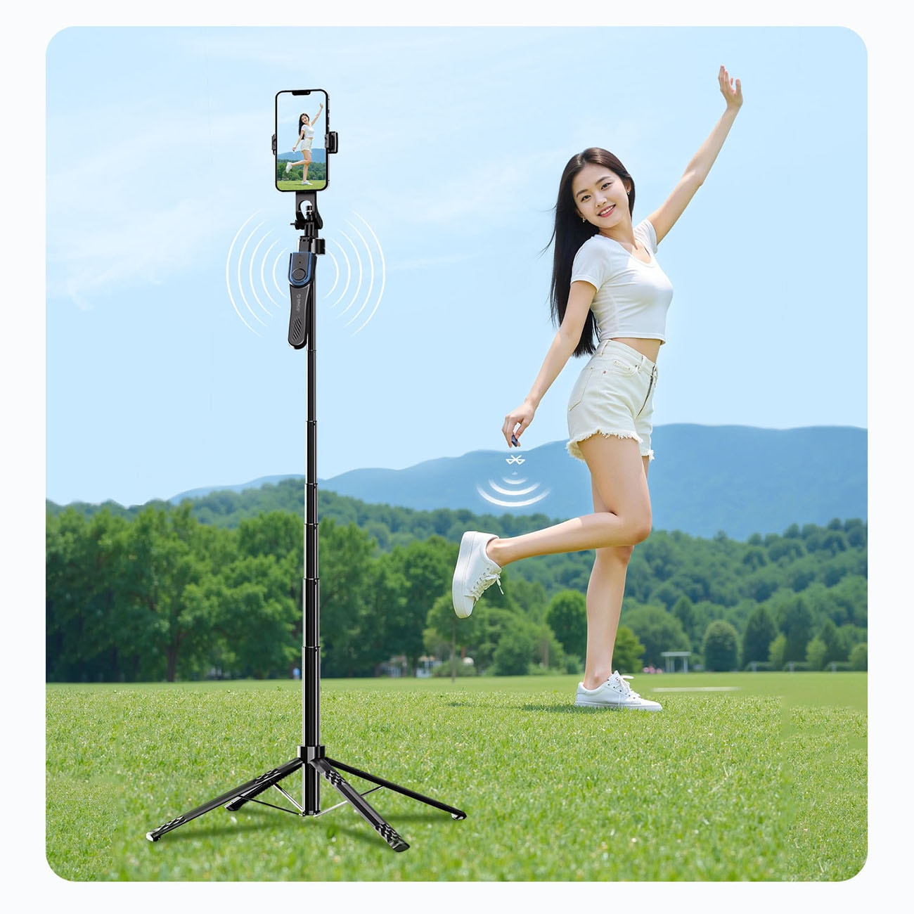 Selfiestang Orico SPN185 1/4" stativ til mobilkamera m. 360° rotation og Bluetooth 5.2 – sort