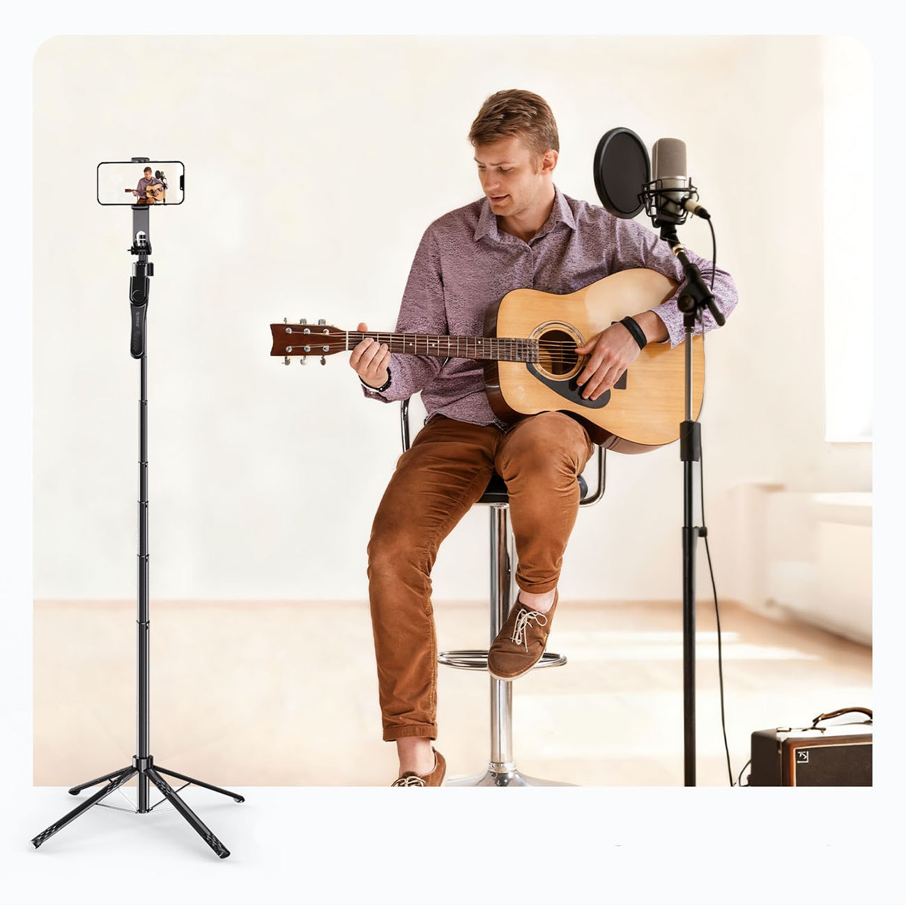 Selfiestang Orico SPN185 1/4" stativ til mobilkamera m. 360° rotation og Bluetooth 5.2 – sort