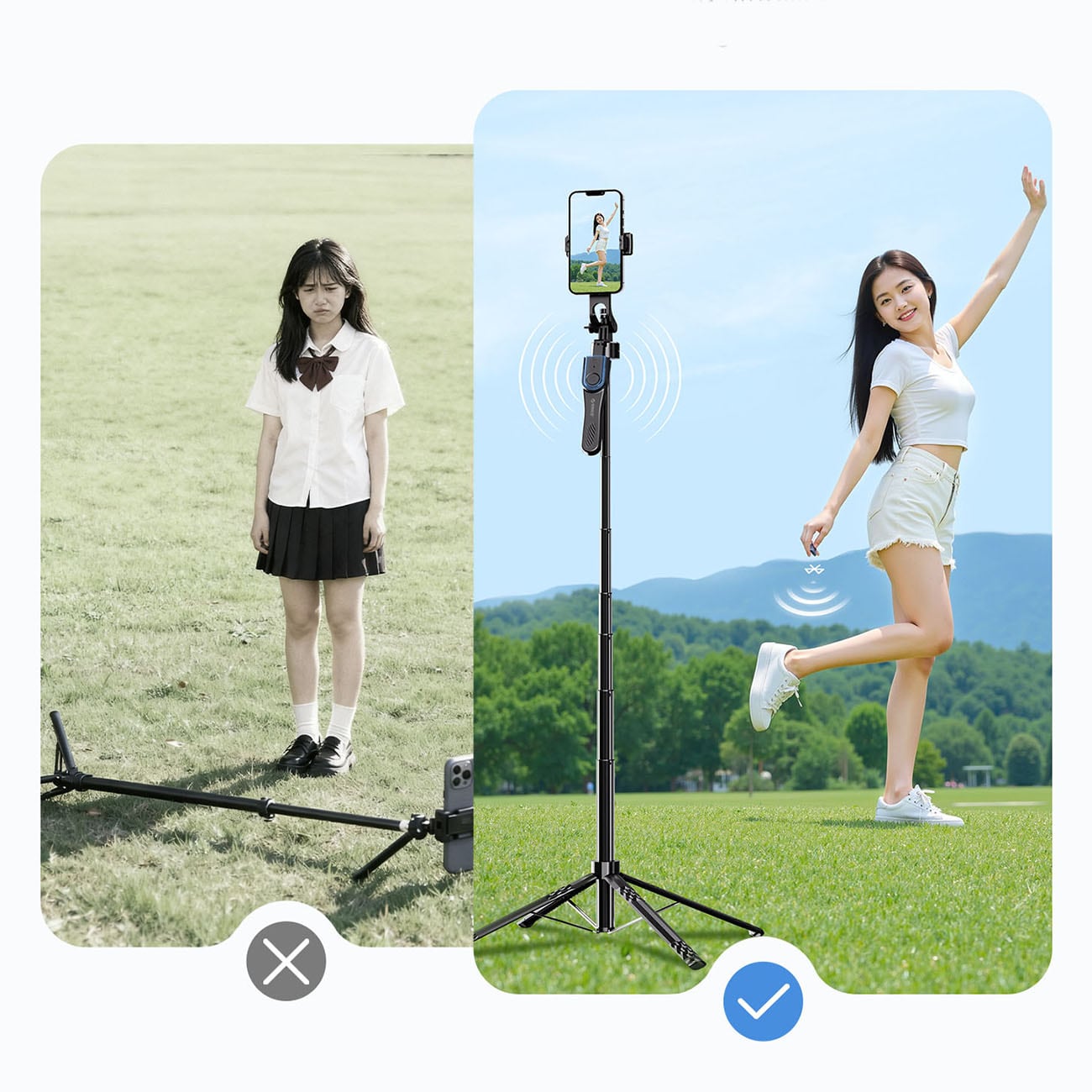 Selfiestang Orico SPN185 1/4" stativ til mobilkamera m. 360° rotation og Bluetooth 5.2 – sort