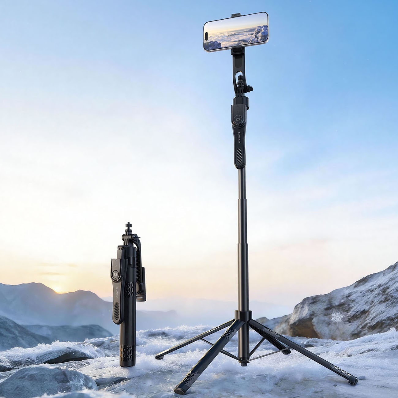 Selfiestang Orico SPN185 1/4" stativ til mobilkamera m. 360° rotation og Bluetooth 5.2 – sort