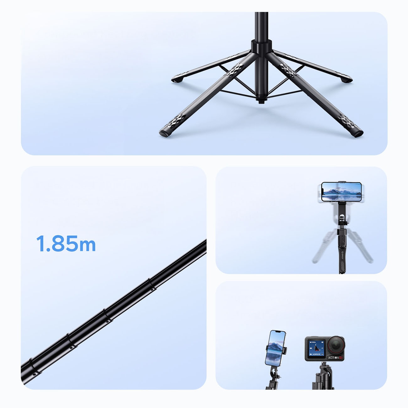 Selfiestang Orico SPN185 1/4" stativ til mobilkamera m. 360° rotation og Bluetooth 5.2 – sort