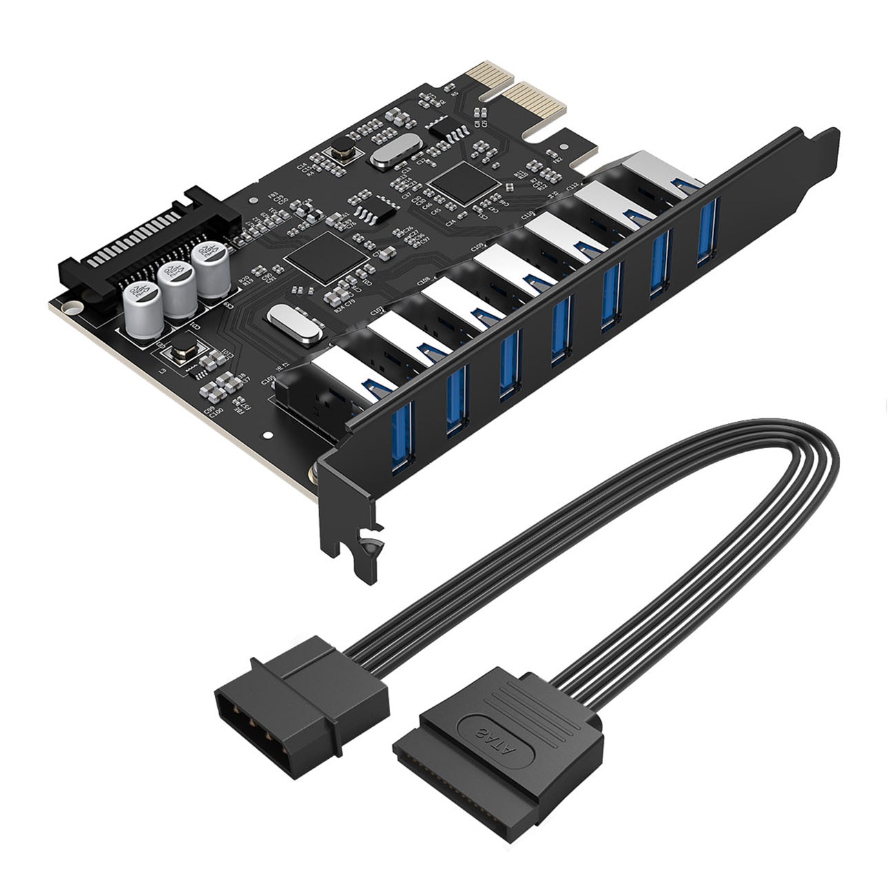 Orico PVU3 PCI-E 7x USB 3.0-udvidelseskort til stationær computer – sort