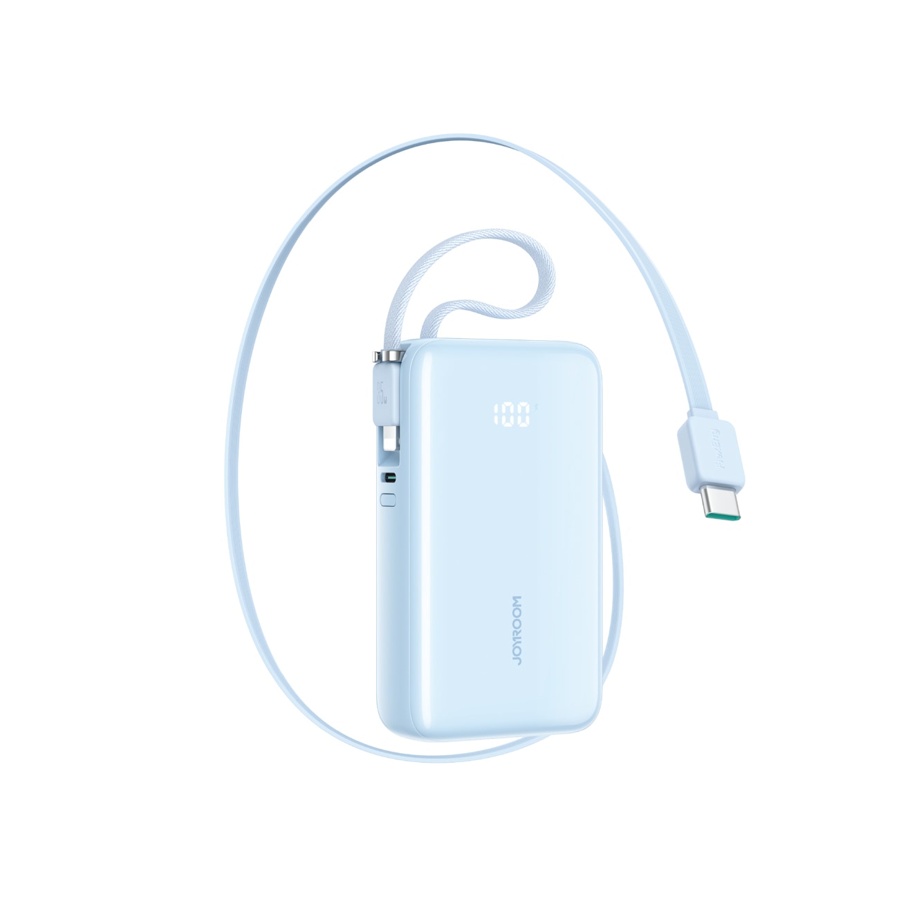Joyroom JR-PR2L 10000mAh 35W powerbank m. indbygget udtrækkeligt USB-C + Lightning-kabel – blå