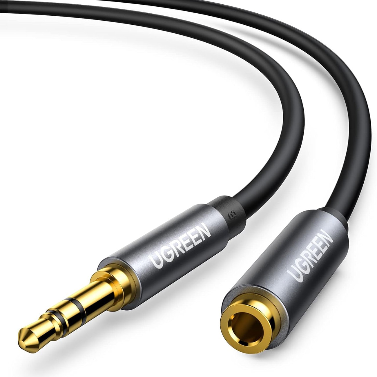 Ugreen AV118 10592-kabel, 3,5 mm mini-jack (han) / 3,5 mm mini-jack (hun), 1 m – sølvfarvet