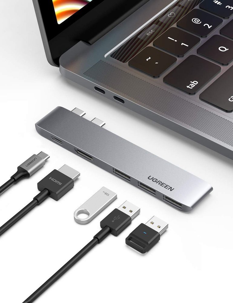 HUB Ugreen 60559 2x USB-C/USB-C PD (TB3, 100W, 4K 60Hz, 10Gbps) HDMI 4K 30Hz Grå