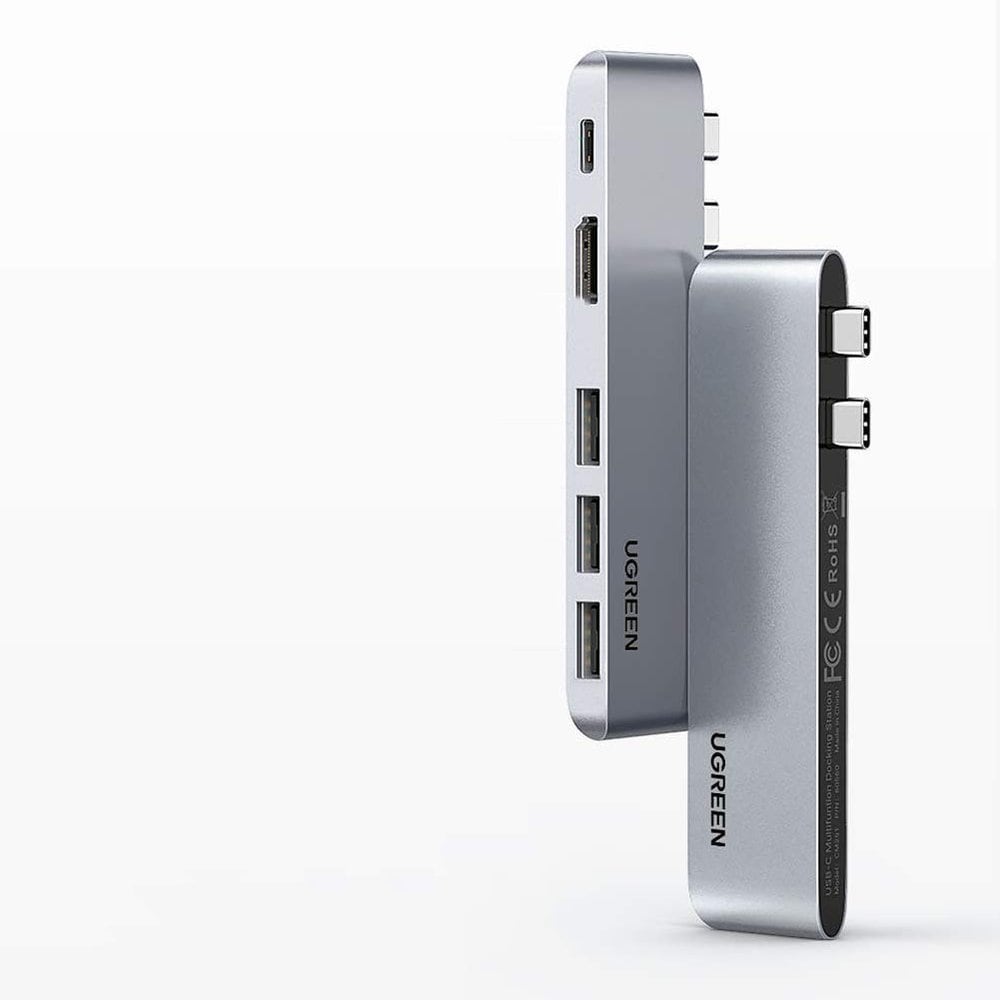 HUB Ugreen 60559 2x USB-C/USB-C PD (TB3, 100W, 4K 60Hz, 10Gbps) HDMI 4K 30Hz Grå
